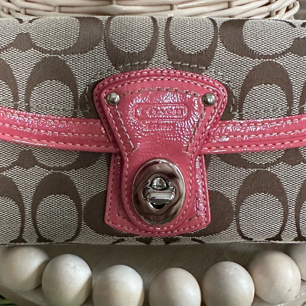 Coach Signature Canvas Wallet with Pink Trim - Picture 2 of 5